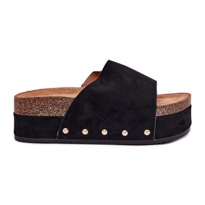 Les tongs des femmes sur la plate-forme massive Eco Suede Black le noir Les tongs des femmes sur la plate-forme massive Eco Suede Black le noir