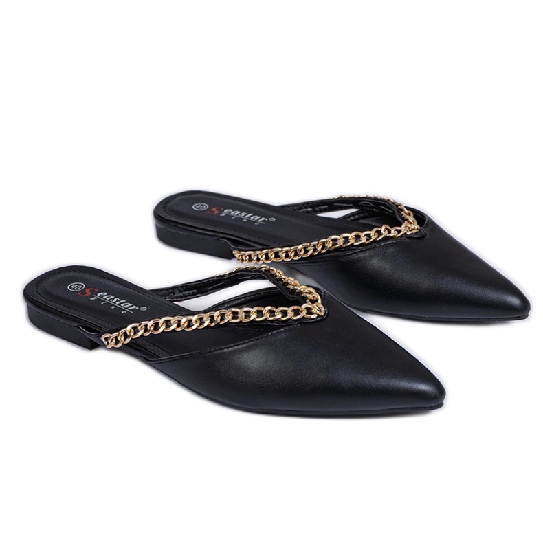 Black Elegant Flip -flops décoré d'une chaîne le noir