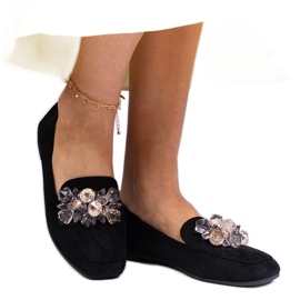 Mocassins noirs décorés de cristaux