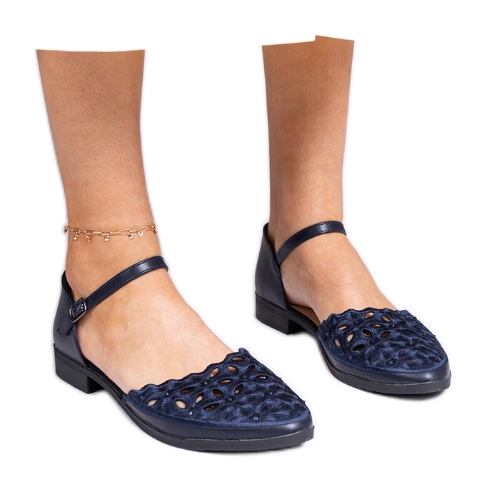 Sandales Openwork bleu marine avec zircons