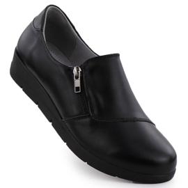 Chaussures en cuir pour femmes sur coins sabatina JHY201 noir