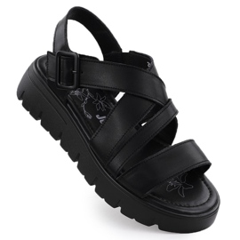 Sandales en cuir féminine sur la plate-forme Roman Black Jezzi 8716 noir