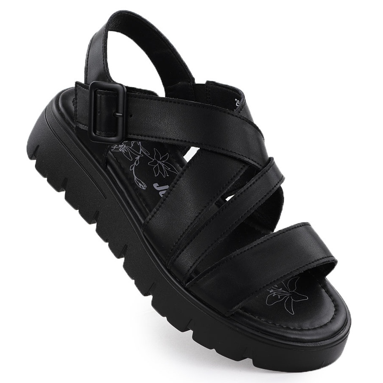 Sandales en cuir féminine sur la plate-forme Roman Black Jezzi 8716 le noir