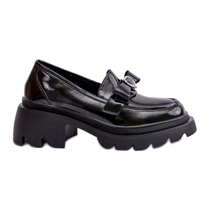 S.Barski Mocassins en cuir pour femmes avec un arc et un cœur LZ42-032 noir le noir