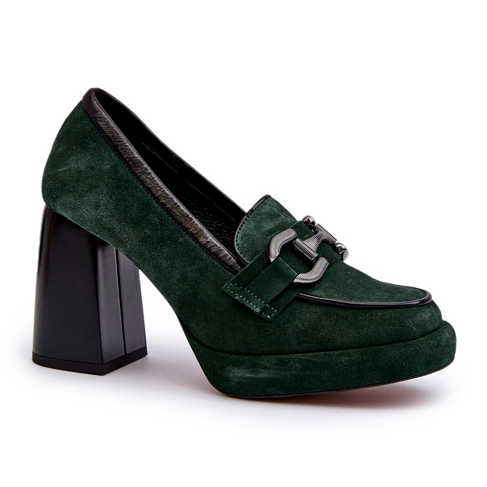 Pompes en cuir sur l'énorme Laura Messi 2706 Post vert foncé