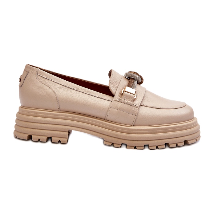 Mocassins en cuir féminin avec un ornement Laura Messi 2780 beige légère