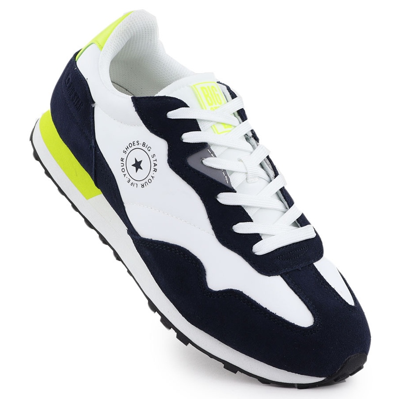 Chaussures de sport en cuir masculin Sneakers blancs et bleu marine Big Star RR174408 blanche