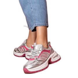 Baskets sportives féminines-rose en argent Baskets sportives féminines-rose en argent