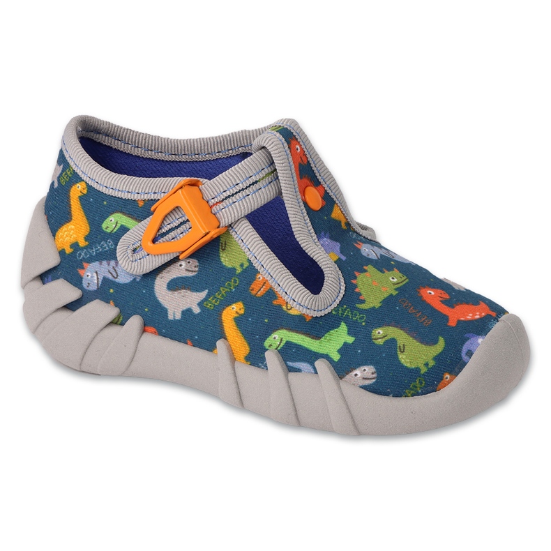 Chaussons enfant Befado avec fermoir 110N495, vert avec dragons
