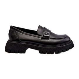 Vinceza Mocassins pour femmes avec une bande d'insert en cuir noir le noir
