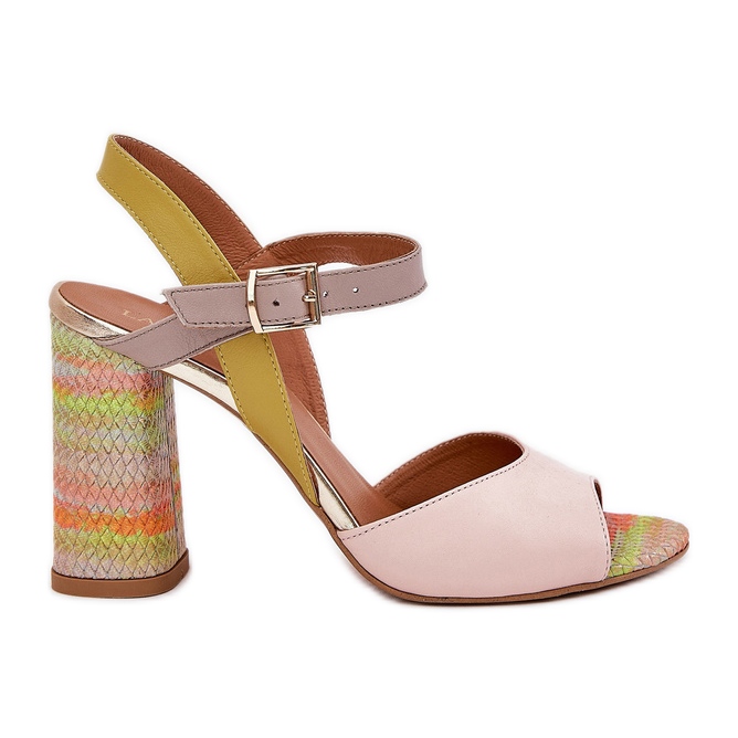 Sandales élégantes en cuir sur le poteau multicolore Laura Messi 2136 beige Sandales élégantes en cuir sur le poteau multicolore Laura Messi 2136 beige