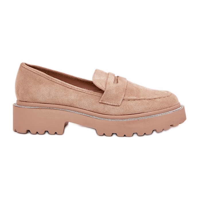 Éco-mocassins féminines avec des zircons kaki beige