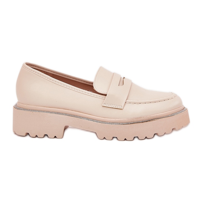 Mocassins en cuir écologique pour femmes avec zircons beige