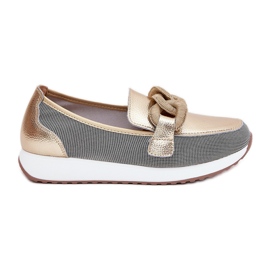 S.Barski Mocassins en cuir féminin avec un ornement LR51-966 Gold doré