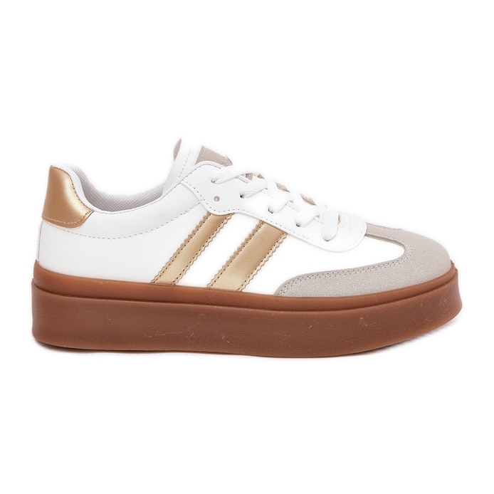 Evento Baskets féminines sur la plate-forme avec du cuir Eco White et de l'or blanche