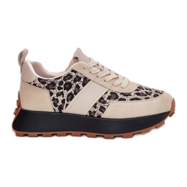 Baskets en daim féminin sur la plate-forme Leopard Vinceza 66793 beige