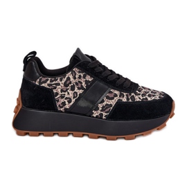Baskets en daim féminin sur la plate-forme Leopard Vinceza 66793 Black noir