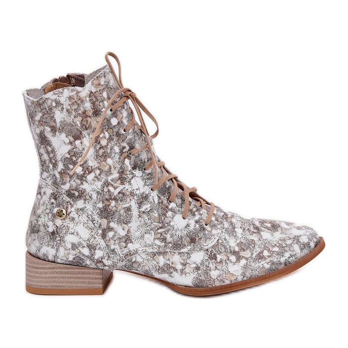 Maciejka à talons plates à motifs en cuir 06391-25 Bottes beige Maciejka à talons plates à motifs en cuir 06391-25 Bottes beige