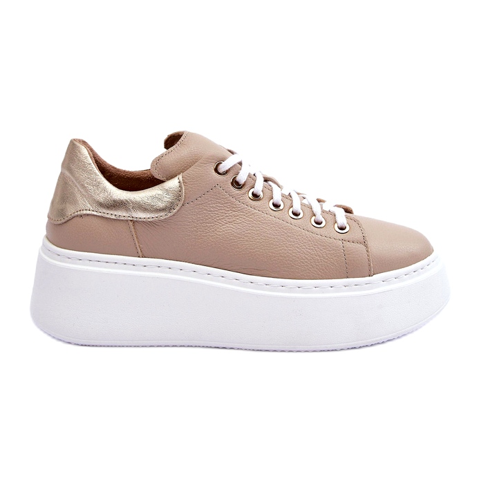 Lemar Chaussures de sport en cuir féminin sur la plate-forme beige