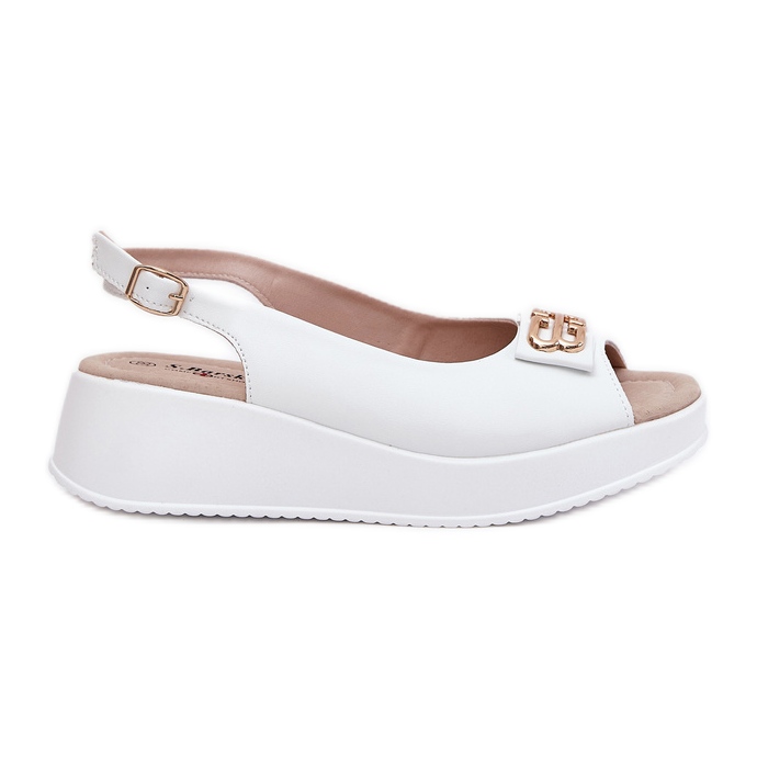 S.Barski Sandales en cuir pour femmes avec un détail décoratif S. Barski LR51-593 blanc blanche S.Barski Sandales en cuir pour femmes avec un détail décoratif S. Barski LR51-593 blanc blanche