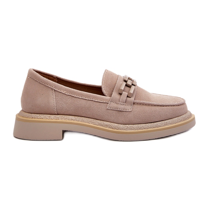 S.Barski Mocassins en cuir à talons plats pour femmes avec décoration tw101 beige léger