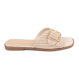 Goodin Pantoufles dans une calandre beige et blanche avec une boucle