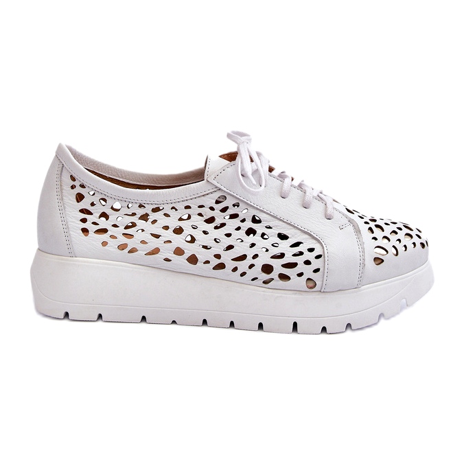 Zazoo 2821 Chaussures Ajourées En Cuir Femme blanche