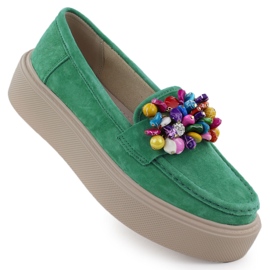 Mocassins en cuir sur la plate-forme avec des perles Green Filippo DP6765 vert