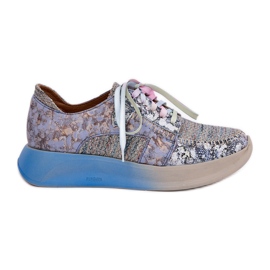 Chaussures en cuir pour femmes sur la plate-forme Maciejka 06776A-06 Bleu
