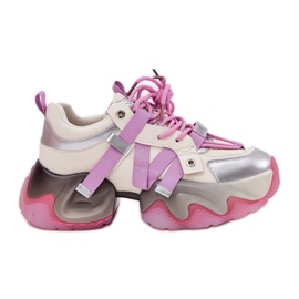 Baskets en cuir féminine sur la semelle massive Goe rr2n4030 rose