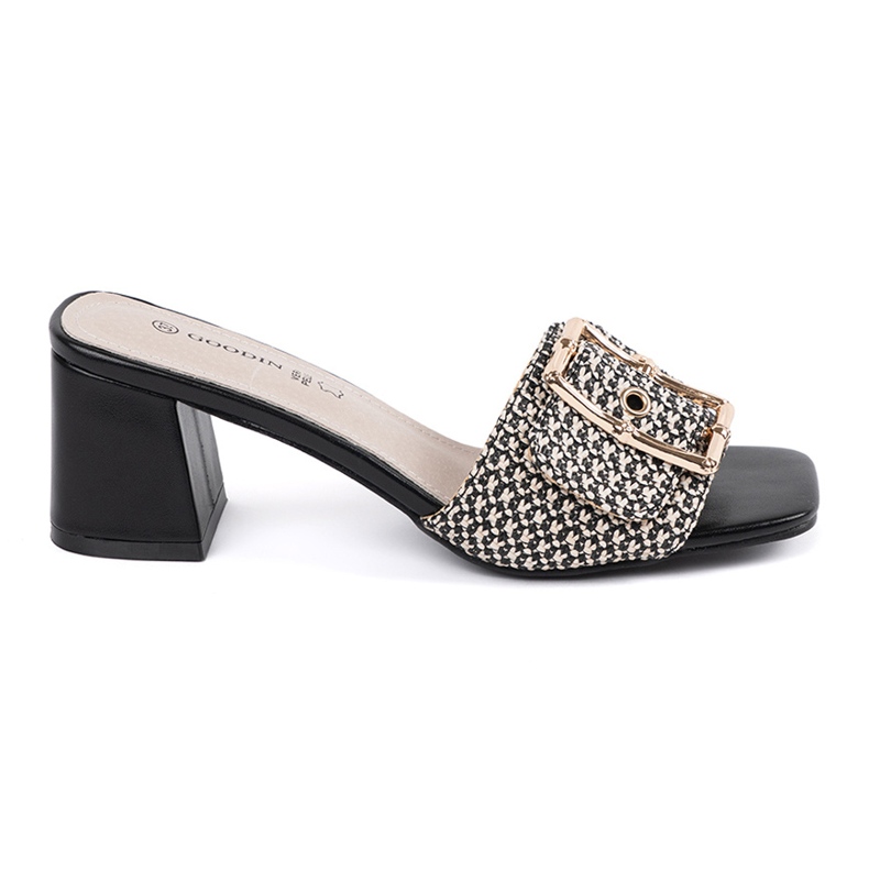 Goodin Pantoufles en noir et blanc en tweed sur le poteau blanche Goodin Pantoufles en noir et blanc en tweed sur le poteau blanche