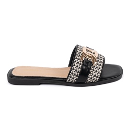 Goodin Les tongs des femmes en noir et blanc avec une chaîne dorée le noir Goodin Les tongs des femmes en noir et blanc avec une chaîne dorée le noir
