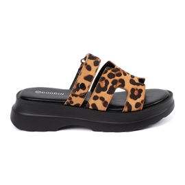 Goodin Slippers pour femmes sur une plate-forme léopard brun