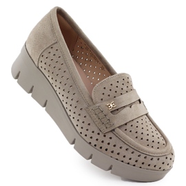 Moccasins pour femmes pour un coin ouvert Khaki Potocki 12608 beige