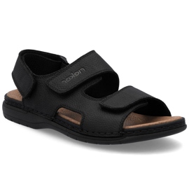 Sandales noires confortables pour hommes en cuir Black Rieker 25558-01