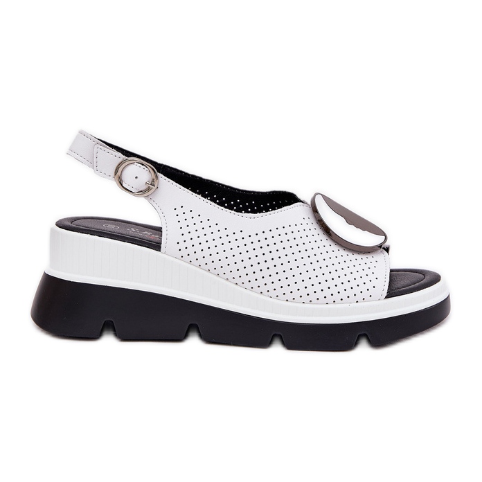 S.Barski Sandales en cuir pour femmes avec un coin avec un ornement S. Barski LR51-788 White blanche