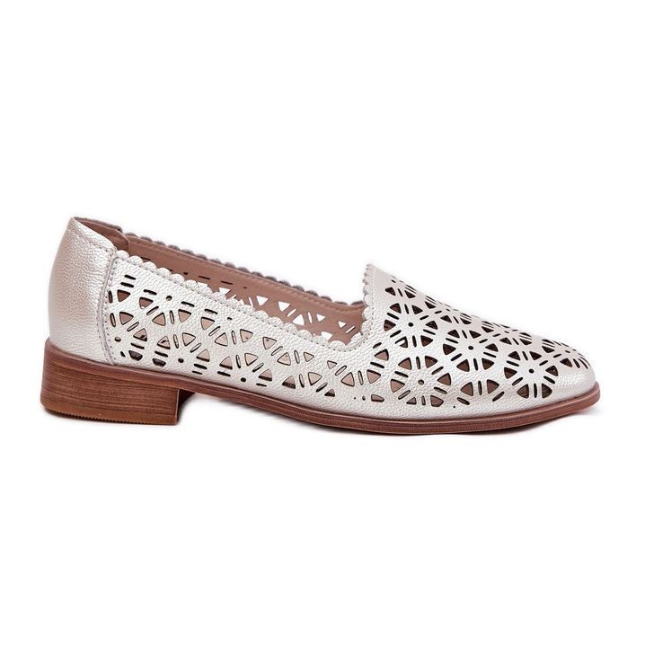 S.Barski Cuir OpenWork Mocasins pour femmes S. Barski LR51-646 PLN d'or