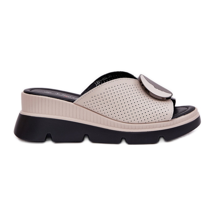 S.Barski Pantoufles en cuir pour femmes avec un ornement de S. Barski LR51-662 Beige