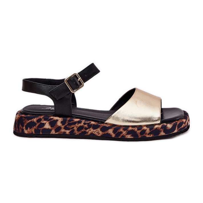 S.Barski Sandales en cuir pour femmes sur la plate-forme avec un imprimé léopard S. Barski JC51-347 Gold d'or