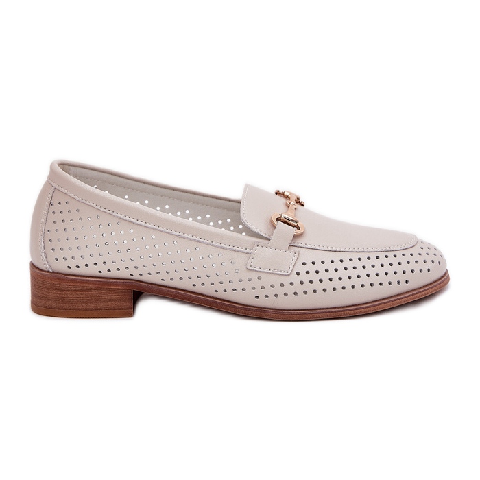 S.Barski Mocassins en cuir pour femmes avec ornement à talons plats S. Barski LR51-588 Beige