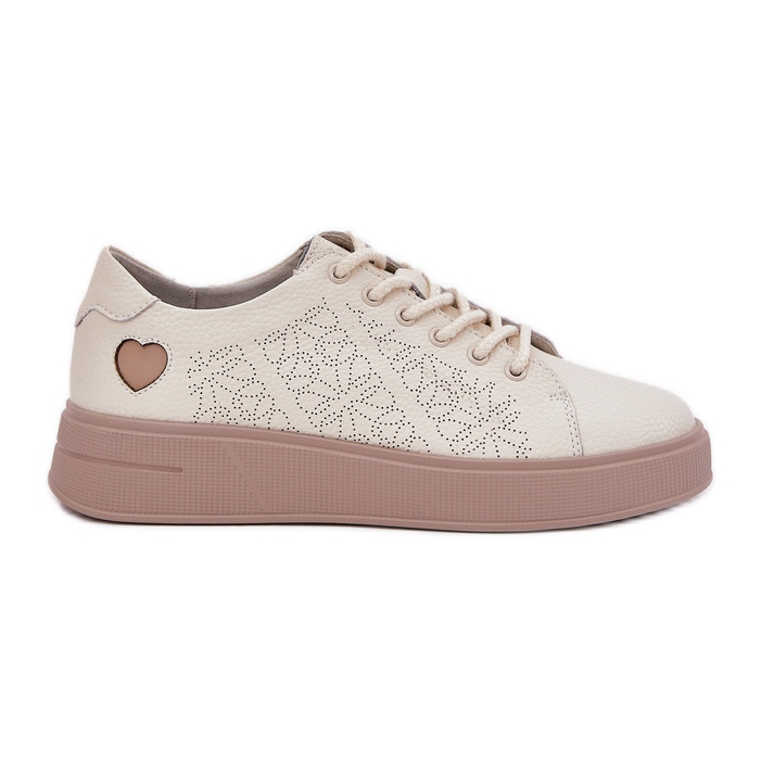 Sneakers en cuir féminin sur la plate-forme beige Vinceza 88018