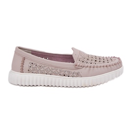 Vinceza Mocassins en cuir féminin avec un motif ouvert Vincez 88028 beige