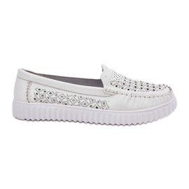 Vinceza Mocassins en cuir féminin avec un motif ouvert Vincez 88028 blanc blanche