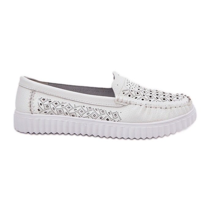 Vinceza Mocassins en cuir féminin avec un motif ouvert Vincez 88028 blanc blanche