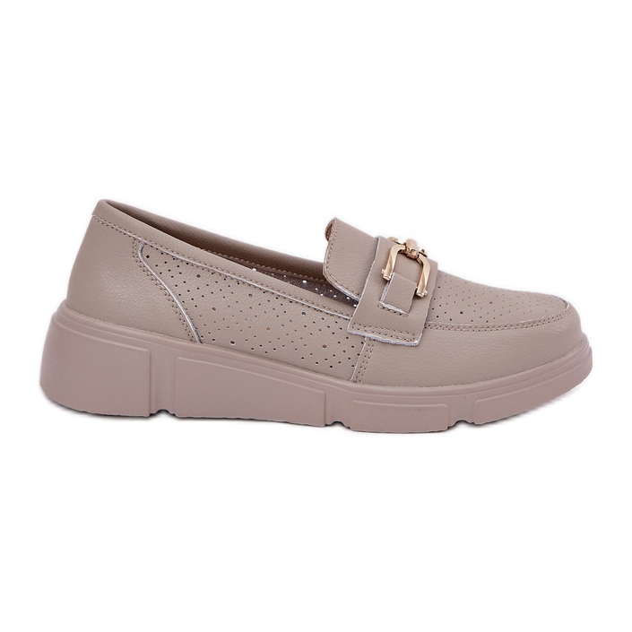 Vinceza Mocassins en cuir féminin avec un détail doré Vincez 88007 beige foncé Vinceza Mocassins en cuir féminin avec un détail doré Vincez 88007 beige foncé