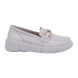 Vinceza Mocassins en cuir féminin avec un détail doré Vincez 88007 gris clair blanc