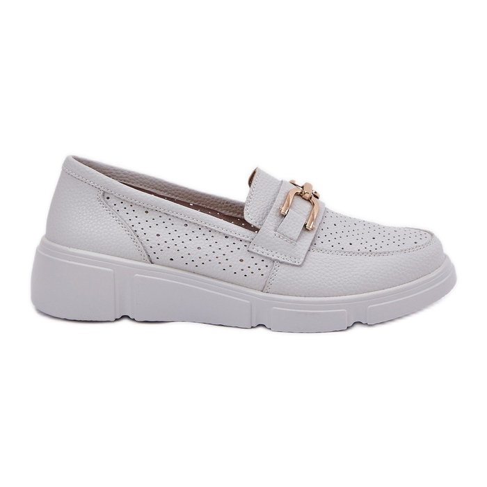 Vinceza Mocassins en cuir féminin avec un détail doré Vincez 88007 gris clair blanche
