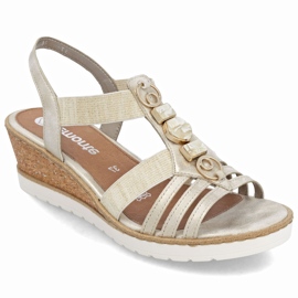 Remonte Sandales féminines en coin avec élastiques Golden Renovte R6264-91 d'or Remonte Sandales féminines en coin avec élastiques Golden Renovte R6264-91 d'or