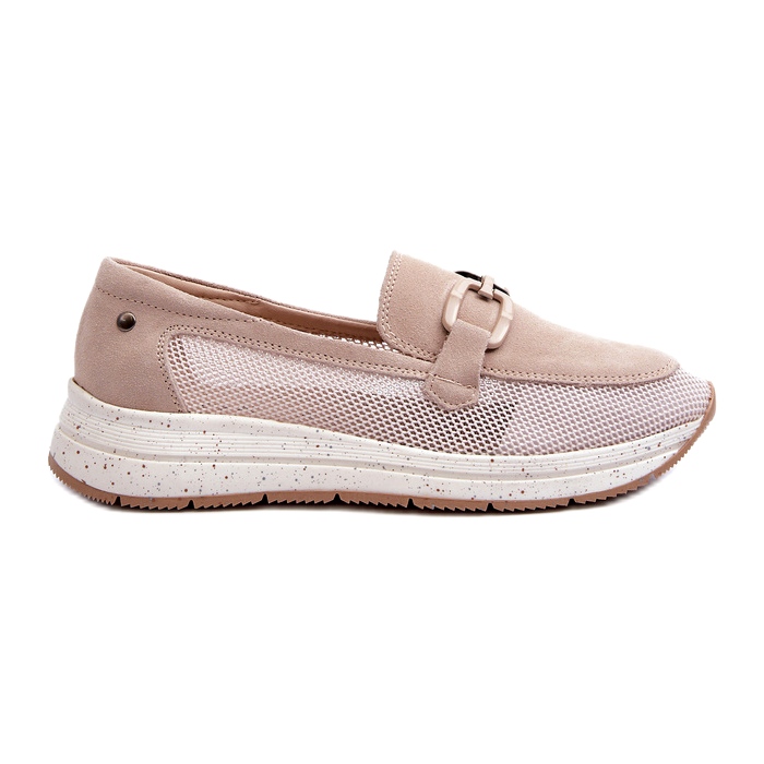 S.Barski Les mocassins en daim des femmes TW210 beige avec un ornement