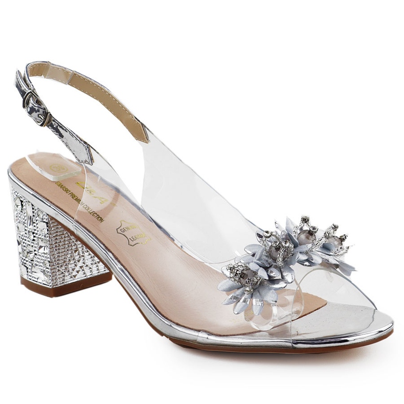 Sandales des femmes transparentes sur un poteau avec des zircons Silver S.Barski MR51-725 argent